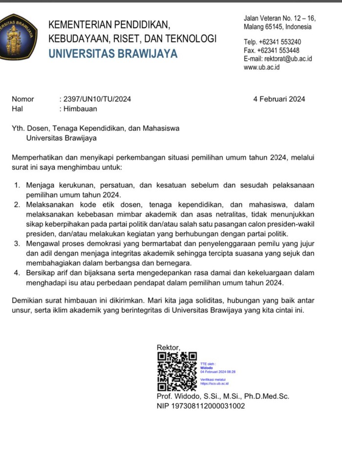 Imbauan Rektor UB jaga netralitas jelang pemilu