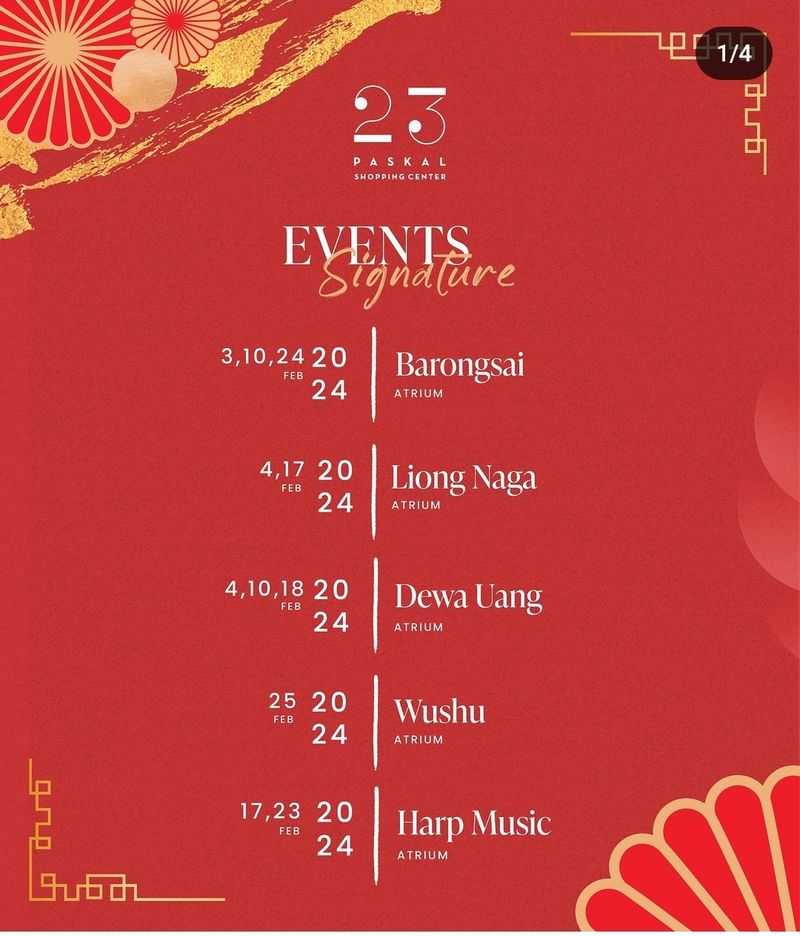 Info jadwal dan lokasi pertunjukan barongsai di Kota Bandung, Februari 2024.