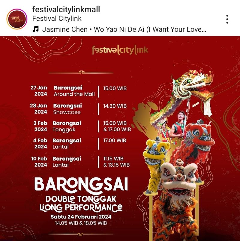 Info jadwal dan lokasi pertunjukan barongsai di Kota Bandung, Februari 2024.