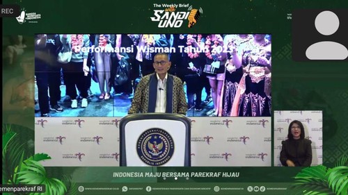 Menparekraf Sandiaga Salahuddin Uno dalam acara The Weekly Brief with Sandi Uno (WBSU) yang digelar secara online pada Senin (5/2/2024).