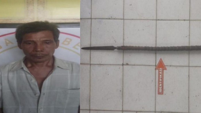 Mertua di OKU jadi tersangka usai menombak menantu sendiri diamankan berikut barang bukti.