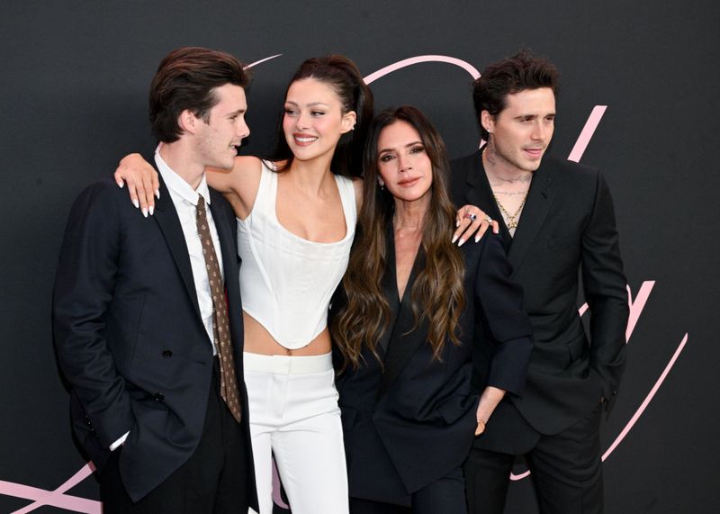 Cruz Beckham, Nicola Peltz, Victoria Beckham and Brooklyn Beckham at the premiere of 