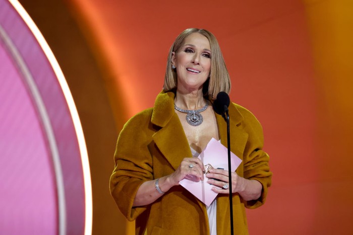 LOS ANGELES, CALIFORNIA - FEBRUARY 04: Celine Dion speaks onstage during the 66th GRAMMY Awards at Crypto.com Arena on February 04, 2024 in Los Angeles, California. (Photo by Kevin Mazur/Getty Images for The Recording Academy)