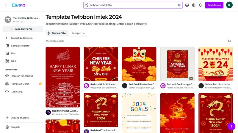 Cara membuat twibbon Imlek di Canva.
