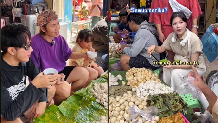 Momen Rafael Tan dan Selebgram Noona Rosa mencicipi pempek tumpah.
