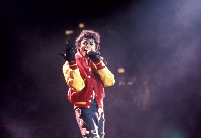 UNITED STATES - MARCH 01:  MADISON SQUARE GARDEN  Photo of Michael JACKSON, Michael Jackson performing on stage, performing Thriller - Bad Tour  (Photo by George De Sota (ID 5073478)/Redferns)