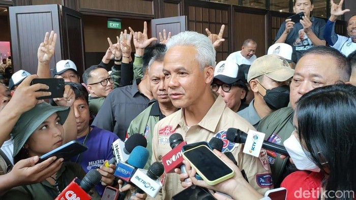 Capres nomor urut 03, Ganjar Pranowo di De Tjolomadoe, Kabupaten Karanganyar, Rabu (7/2/2024).