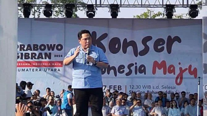 Erick Thohir saat kampanye akbar Prabowo-Gibran di Deli Serdang, Sumatera Utara.