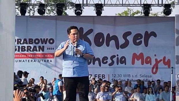 Erick Thohir saat kampanye akbar Prabowo-Gibran di Deli Serdang, Sumatera Utara.