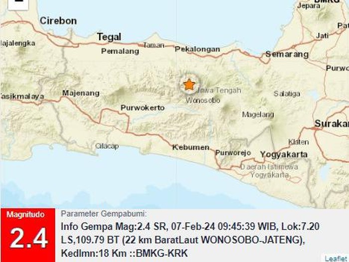 Gempa darat di Wonosobo, Rabu (7/2/2024) pagi.