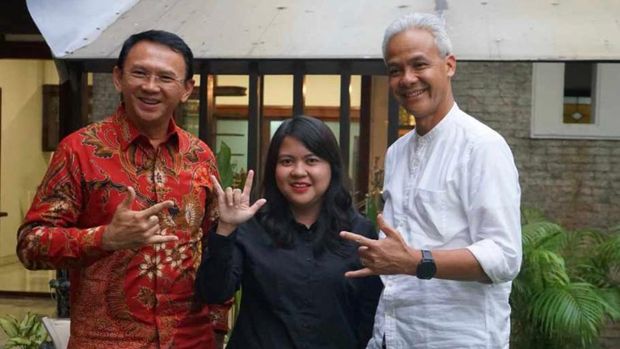 Politikus PDIP Ima Mahdiah bersama Ahok (kiri) dan Ganjar (kanan)