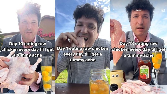 Viral Pria Makan Ayam dan Telur Mentah, Bakal Makan Terus sampai Sakit Perut