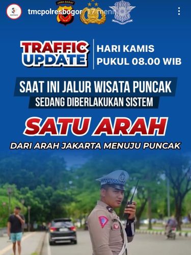 Puncak diberlakukan one way mulai pukul 08.00 WIB, Kamis (8/2/2024).