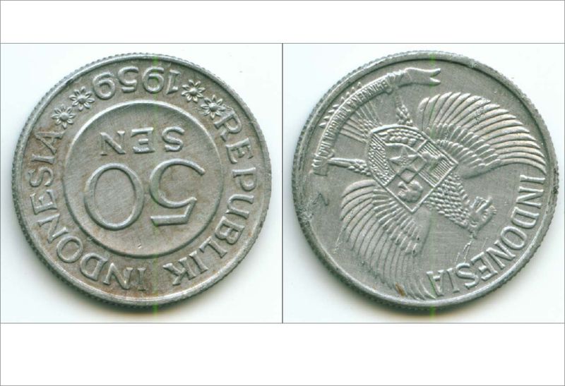 Uang Koin Rupiah Kuno 50 Sen Tahun 1959.