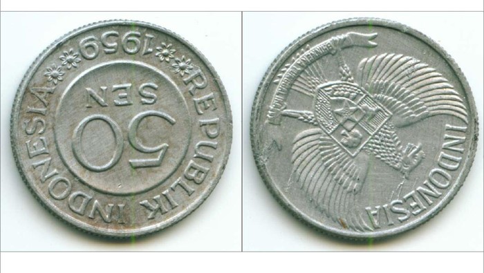 Uang Koin Rupiah Kuno 50 Sen Tahun 1959.