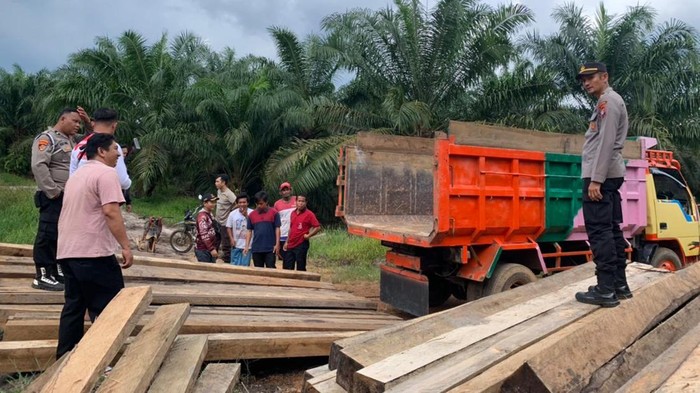 Polisi menemukan ratusan batang kayu ilegal di Bangka Selatan.