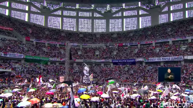 Pasangan capres-cawapres nomor urut 1, Anies Baswedan dan Muhaimin Iskandar (Cak Imin), menggelar kumpul akbar di Jakarta International Stadium (JIS). (Youtube Anies Baswedan)