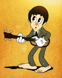 Seorang kartinus dari Inggris, Kev Craven, membuat animasi para musisi terkenal dengan gaya kartun 1930-an. Kira-kira begini hasil karyanya.