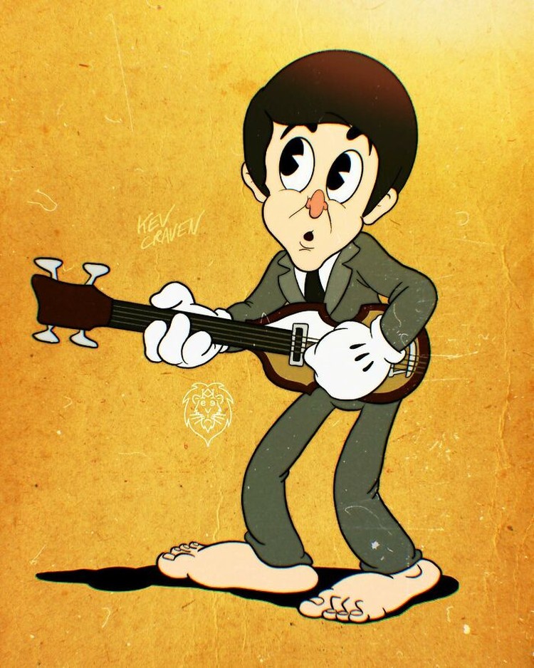 Seorang kartinus dari Inggris, Kev Craven, membuat animasi para musisi terkenal dengan gaya kartun 1930-an. Kira-kira begini hasil karyanya.