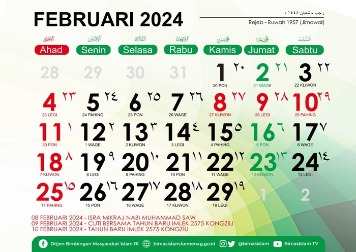 Kalender Hijriah Februari 2024.