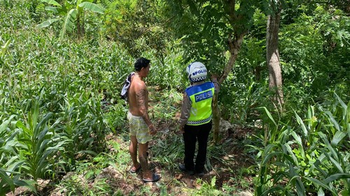 Polisi melakukan olah TKP kecelakaan di Jalan Raya Waru, Desa Klumpu, Kecamatan Nusa Penida, Klungkung, Bali, Minggu (11/2/2024). (Foto: Dok. Polsek Nusa Penida)