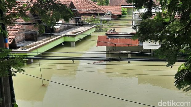 Kondisi banjir di Desa Karanganyar, Demak, Senin (12/2/2024).