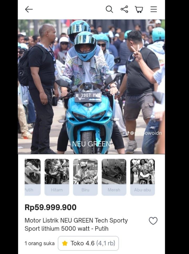 Motor Neu Green dipakai Gibran kampanye akbar.
