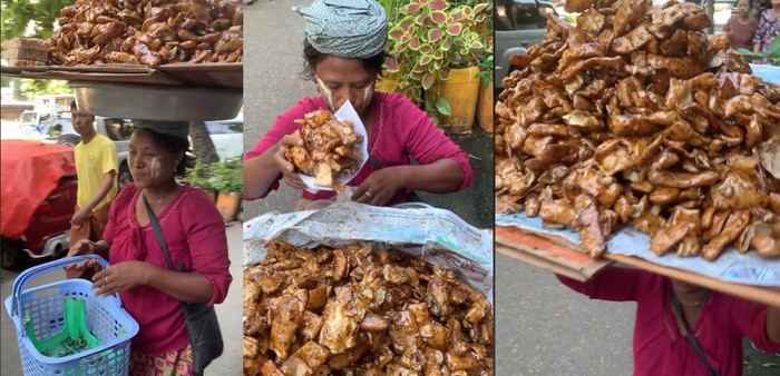Penjual Keripik Singkong di Myanmar Ini Taruh Dagangan di Atas Kepala