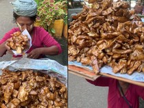 Penjual Keripik Singkong di Myanmar Ini Taruh Dagangan di Atas Kepala
