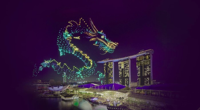 Pertunjukkan The Legend of the Dragon Gate: Drone Show by the Bay di Singapura