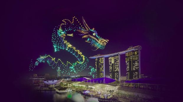 Pertunjukkan The Legend of the Dragon Gate: Drone Show by the Bay di Singapura