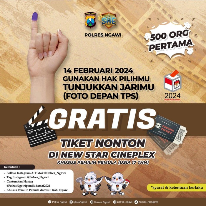 Poster nonton gratis bai pemilih muda di Ngawi