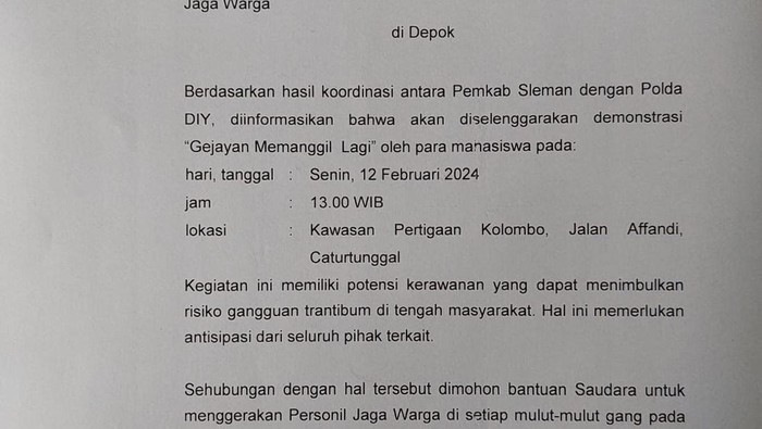Surat permohonan penambahan Jaga Warga yang viral di medsos