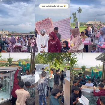 Acara seserahan viral ada dua buket uang ukuran jumbo dan perlengkapan rumah di Bayongbong, Garut, Jawa Barat
