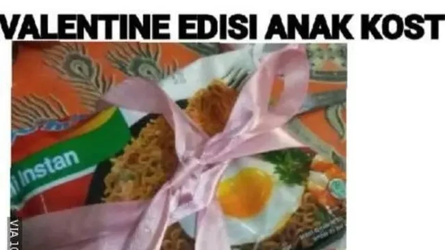 Valentine versi anak kost di akhir bulan. Ketika sudah tak ada lagi yang tersisa, maka mie instan dipitain juga bisa jadi kado Valentine buat doi. Kira-kira gimana ya reaksinya kalau dapat kado Valentine seperti ini? Foto: 1cak