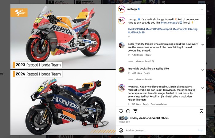 Perbedaan Honda RC213V 2023 dan 2024