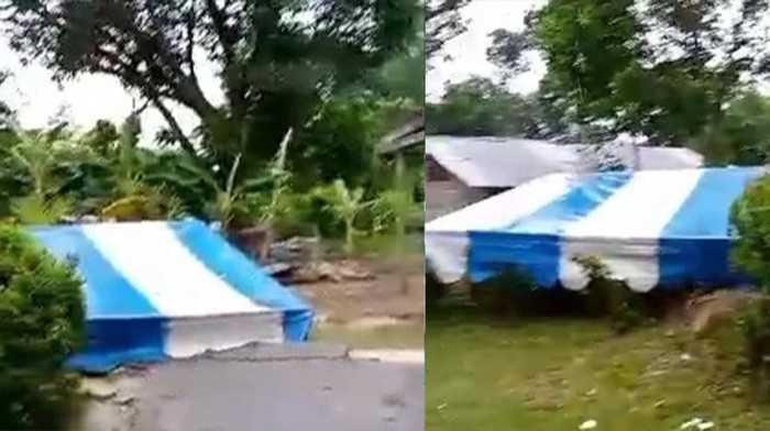 Tenda TPS 10 di Kelurahan Sekanak Raya, Belakang Padang, Batam roboh terkena angin kencang pada Senin (12/4). (Dok. Istimewa)