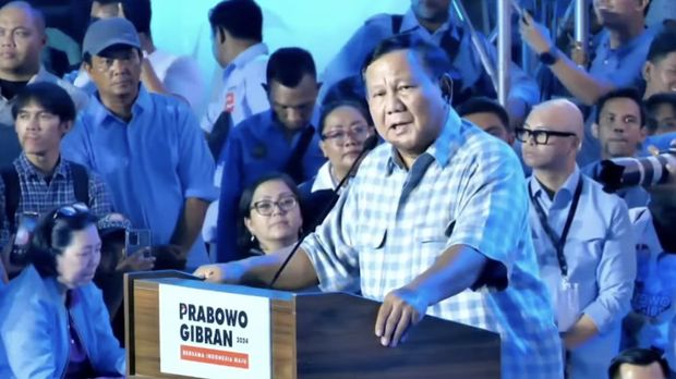 Calon Presiden Prabowo Subianto saat pidato di Istora Senayan. (Tangkapan Layar Youtube Gibran Rakabuming Raka)