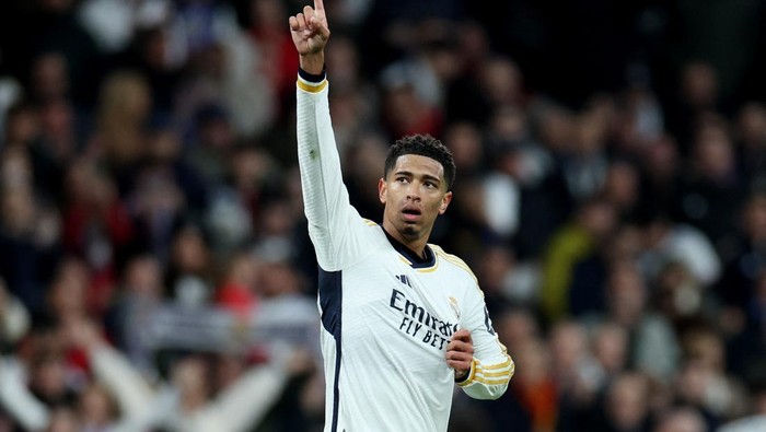 Soccer Football - LaLiga - Real Madrid v Girona - Santiago Bernabeu, Madrid, Spain - February 10, 2024 Real Madrids Jude Bellingham celebrates scoring their third goal REUTERS/Isabel Infantes