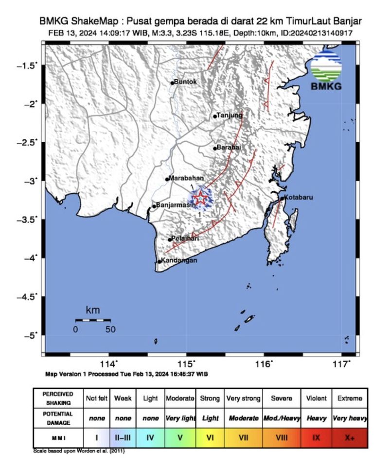 Sesar dan riwayat gempa di Kalimantan