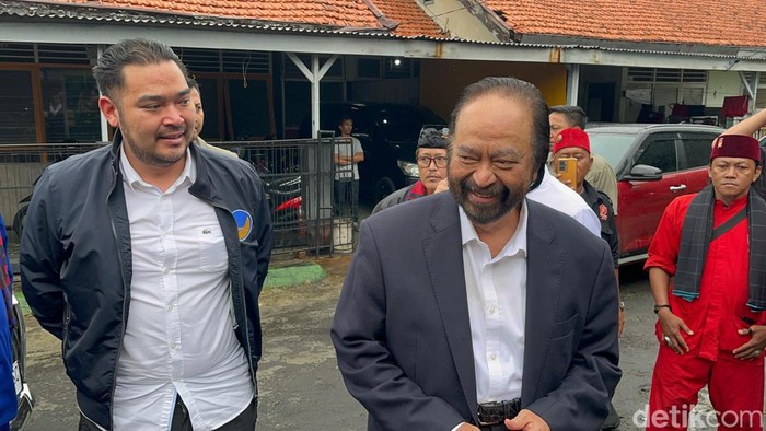 Surya Paloh mencoblos ditemani Prananda di TPS Permata Hijau, Jakarta Selatan (Rumondang Naibaho/detikcom)