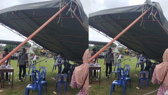 Tenda di TPS 083 Desa Marendal 1, Kecamatan Patumbak, Kabupaten Deli Serdang roboh. (Dok Warga)