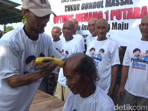 Prabowo-Gibran Menang Versi Hitung Cepat, Pendukung di Pekalongan Cukur Gundul
