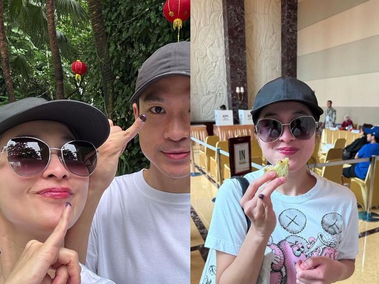 Ini Momen Sandra Dewi Nyoblos Sambil Ngemil Lemper di TPS Sultan