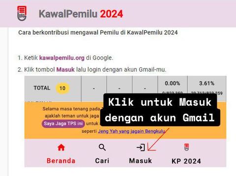 Masyarakat Indonesia dapat berpartisipasi mengawasi hasil suara pada Pemilu 2024. Salah satunya melalui situs KawalPemilu. (Tangkapan layar)