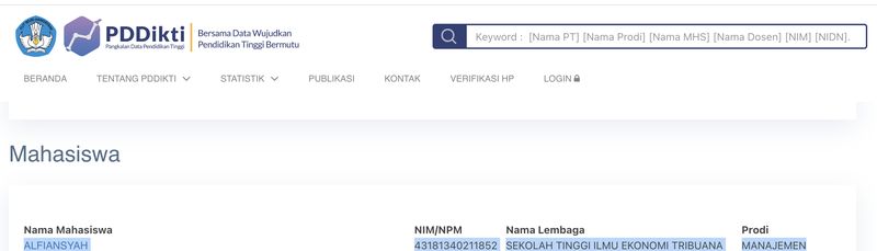 Status pendidikan Komeng di PDDikti