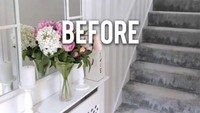 Menambah garis pada setiap undakan tangga membuat tampilannya lebih ramping dan kokoh. Mengganti cermin di dekat tangga dan mengganti warna interior mengikuti warna dinding menjadikan tampilannya lebih senada. Foto: beforeafter.design via boredpanda.com