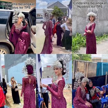 Viral Wanita Nyoblos Pemilu Pakai Busana Pengantin Lengkap dengan Suntiang