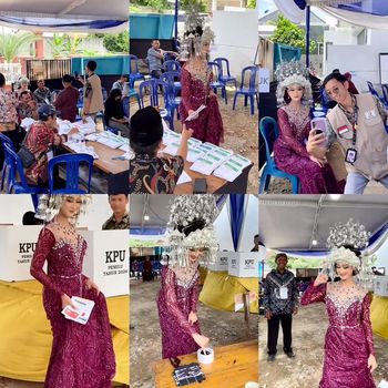 Foto Vita mengenakan busana pengantin lengkap dengan suntiang mendadak viral di TIkTok.