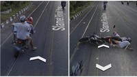 Duh, pelan-pelan dong naik motornya. Kasihan banget, tuh, barang bawaannya jadi jatoh. (Foto: Sosmed Receh via X/Twitter)